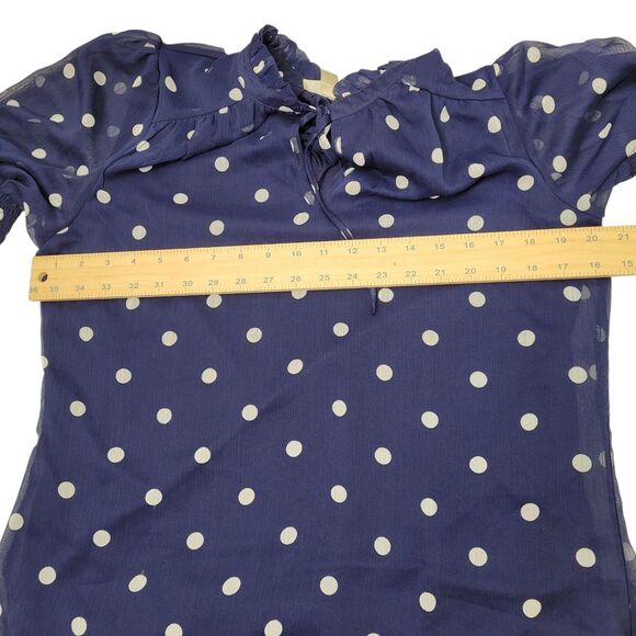 Tamara H. Womens Navy Blue Polka Dot V-neck With Tie Short Sleeve Blouse Medium - Picture 9 of 10
